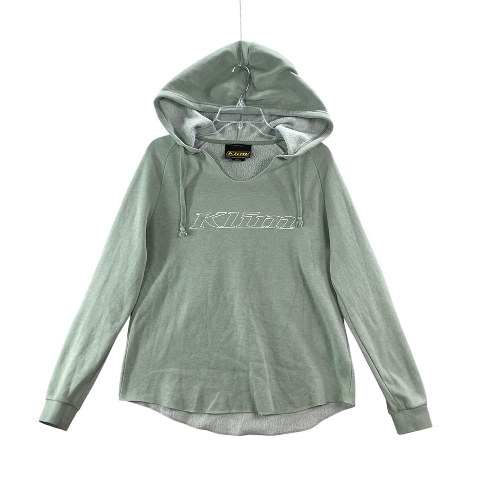 Klim‎ Hoodie Women Small Green Logo V-Neck Fleece Raglan Pullover Sweatshirt